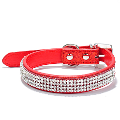 Red Adjustable PU Pet Collars, Resin Rhinestone Cat Dog Choker Necklace, Red, 510x25mm