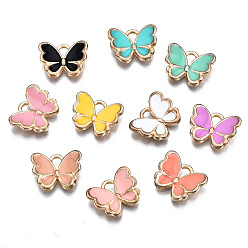 Mixed Color Alloy Enamel Charms, Butterfly, Light Gold, Mixed Color, 10.5x13x3mm, Hole: 2mm