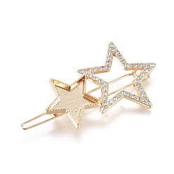 Golden Zinc Alloy Hair Clip Findings, with Rhinestone, Cabochon Settings, For DIY Epoxy Resin, DIY Hair Accessories Making, Star, Golden, 58x31.5x8.5mm