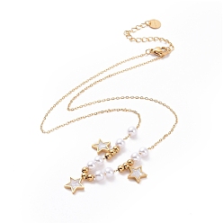Doré  Placage ionique (ip) 304 colliers pendentif étoile en acier inoxydable, colliers de perles rondes en plastique pour femmes, or, 15.94 pouce (40.5 cm)