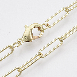 Light Gold Brass Round Oval Paperclip Chain Necklace Making, with Lobster Claw Clasps, Light Gold, 24.4 inch(62cm), Link: 12x3.5x0.8mm