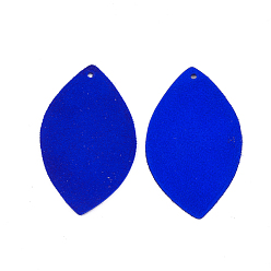Azul Colgantes de piel de oveja ecológicos, hoja, azul, 46x27x1 mm, agujero: 1.5 mm