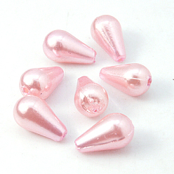 Pink Abs en plastique imitation perle, larme, rose, 10x6mm, Trou: 1mm