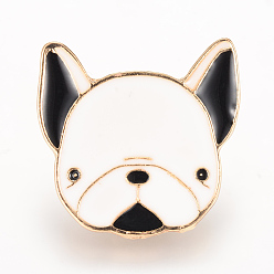 White Alloy Enamel Brooches, Enamel Pin, with Brass Finding, Dog, Light Gold, White, 24x25mm, Pin: 1.2mm