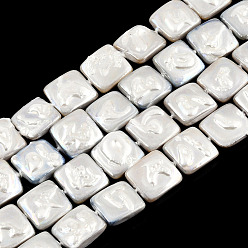 Freshwater Shell Plating Natural Freshwater Shell Beads Strands, Imitate Baroque Pearl Keshi Pearl Beads, Square, 10.5~12x10.5~12x3.5~4mm, Hole: 0.6mm, about 33~34pcs/strand, 15.04 inch~15.35 inch(38.2~39cm)