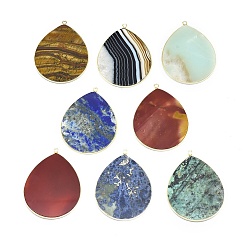Pierre Mélangete Pendentifs en pierre naturelle, avec les accessoires en laiton, larme, teint, or, 41~41.5x32x2mm, Trou: 1.5mm