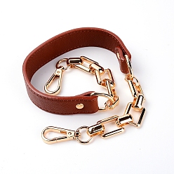 Brown Imitation Leather Bag Handles, with Alloy Swivel Clasps, for Bag Straps Replacement Accessories, Brown, 58.5x3.1cm