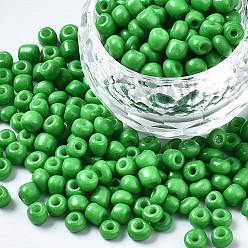Green 6/0 Glass Seed Beads, Baking Paint, Round Hole, Round, Green, 4~5x3~5mm, Hole: 1.2~1.5mm, about 4500pcs/Pound