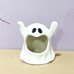 White Halloween Theme Porcelain Candle Holder, Candlestick Stand, Ghost, White, 10x10x11cm