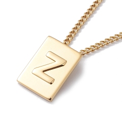 Letter Z Titanium Steel Initial Letter Rectangle Pendant Necklace for Men Women, Golden, Letter.Z, 18.11~18.5 inch(46~47cm)