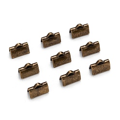 Antique Bronze Brass Ribbon Crimp Ends, Antique Bronze, Lead Free, Cadmium Free and Nickel Free, about 10mm long, 7mm wide, hole: 1x3mm
