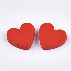 Rouge Cabochons en bois peint, cœur, rouge, 19x21x4.5mm