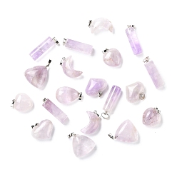Amethyst Natural Amethyst Pendants, with Platinum Plated Brass Finding, Mixed Shape, 21.5~34.5x10~26.5x10~11mm, Hole: 8x5mm