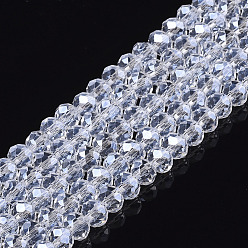 Clair Perles en verre electroplate, perle plaquée lustre, facette, rondelle, clair, 4x3mm, Trou: 0.4mm, Environ 123~127 pcs/chapelet, 16.5~16.9 pouce (42~43 cm)