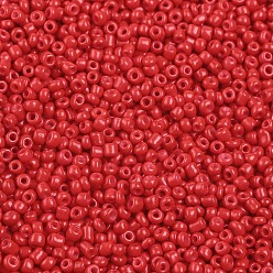Roja Hornear bolas de semillas de vidrio de pintura, rojo, 8/0, 3 mm, agujero: 1 mm, sobre 10000 unidades / bolsa