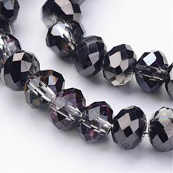 Black Plated Half Plated Faceted Rondelle Electroplate Glass Beads Strands, Black Plated, 6x4mm, Hole: 1mm, about 85pcs/strand, 16 inch