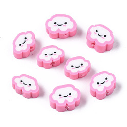 Pearl Pink Handmade Polymer Clay Beads, Cloud with Smiling Face, Pearl Pink, 6~8.5x10~11.5x4.5~5.5mm, Hole: 1.8mm
