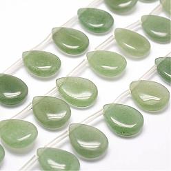 Green Aventurine Natural Green Aventurine Beads Strands, Top Drilled Beads, Flat Teardrop, 20x15x6.5mm, Hole: 1.2mm, about 20pcs/strand