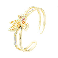 Orange Bracelet manchette ouvert oiseau zircon cubique, véritable 18k bracelet croisé en laiton plaqué or pour femme, orange, diamètre intérieur: 2-3/8 pouce (5.9 cm)