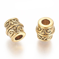 Antique Golden Tibetan Style Alloy Beads, Lead Free & Cadmium Free & Nickel Free, Barrel, about 8mm wide, 8mm thick, hole: 3.2mm