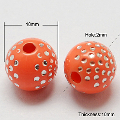 Orange Foncé Perles acryliques plaquées, métal enlacée, ronde, orange foncé, 10x10mm, Trou: 2mm, 1000 pcs / 500 g