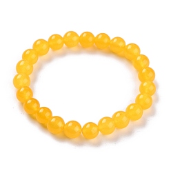 Gold Dyed Natural Jade Beads Stretch Bracelets, Round, Gold, Inner Diameter: 2-1/4 inch(5.7cm), Bead: 8~8.5mm