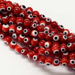 Dark Red Handmade Evil Eye Lampwork Round Bead Strands, Dark Red, 6mm, Hole: 1mm, about 65pcs/strand, 14.17 inch