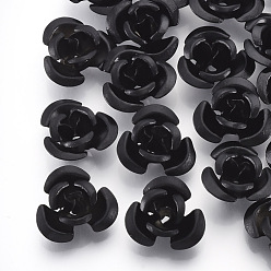 Negro Bolas de aluminio, 3-pétalo de flor, negro, 11~12x5.5 mm, agujero: 1 mm, sobre 950 unidades / bolsa