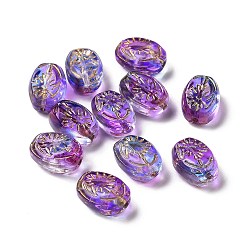 Violet Bleu Perles de verre peintes par pulvérisation transparent, ovale, bleu violet, 11x8x6mm, Trou: 1mm