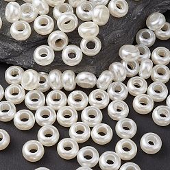 Белый Abs пластмасса имитация жемчуг rondelle большая дыра европейские бисер, белые, 12x7 мм, отверстие : 5 мм