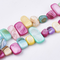 Couleur Mélangete Chapelets de perles en coquille eau douce , teint, nuggets, couleur mixte, 6~25x4~14x3~7mm, Trou: 1mm, Environ 96~100 pcs/chapelet, 31.4 pouce