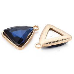 Midnight Blue Faceted Glass Pendants, with Alloy Open Back Settings, Triangle, Cadmium Free & Lead Free, Light Gold, Midnight Blue, 29x24x7mm, Hole: 3mm