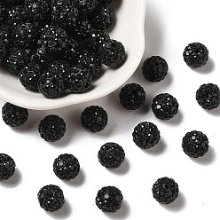 Jet Perles de boule pave disco , Perles de strass d'argile polymère , ronde, jet, pp 13 (1.9~2 mm), 6 rangées de strass, 10 mm, Trou: 1.5mm