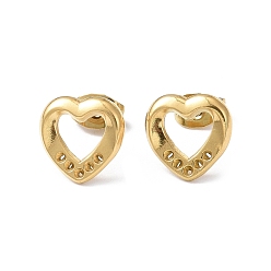 Golden Ion Plating(IP) 304 Stainless Steel Hollow Out Heart Stud Earring Finding, Earring Settings for Rhinestone, Golden, 11x11mm, Pin: 0.8mm, Fit for 1mm Rhinestone