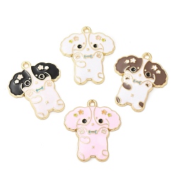 Mixed Color Alloy Enamel Pendants, Cadmium Free & Nickel Free & Lead Free, Golden, Dog Charm, Mixed Color, 28x24.5x2mm, Hole: 1.6mm