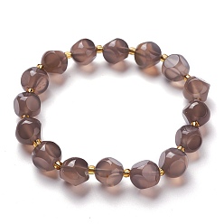 Agate Gris Bracelets de perles extensibles en agate grise naturelle à facettes, perles de verre, dés célestes à six faces, diamètre intérieur: 1-7/8~2 pouce (4.8~5.2 cm)