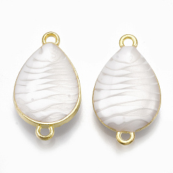 White Alloy Double-sided Enamel Links connectors, teardrop, Light Gold, White, 26x15x6mm, Hole: 1.8mm