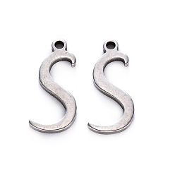Letter S 201 Stainless Steel Charms, Laser Cut, Stainless Steel Color, Letter.S, 14.5x6.5x1mm, Hole: 1mm