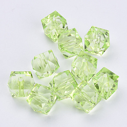 Lawn Green Transparent Acrylic Beads, Faceted, Cube, Lawn Green, 10x10x8mm, Hole: 1.5mm, about 900pcs/500g