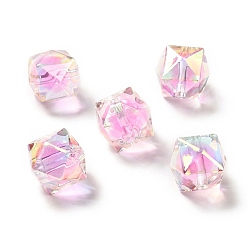 Pink Two Tone UV Plating Rainbow Iridescent Acrylic Beads, Polygon, Pink, 15.5x16x16mm, Hole: 2.7~2.8mm