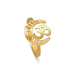 Золотой Запонки из нержавеющей стали с полыми фазами луны, Открытое кольцо для женщин с символом ом, золотые, внутренний диаметр: 17 мм