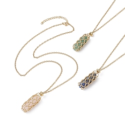 Golden Natural Mixed Gemstone Bullet Pendant Necklaces, 304 Stainless Steel Chains Macrame Pouch Necklace, Golden, 16.93~17.44 inch(43~44.3cm)