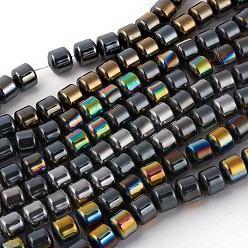 Mixed Color Electroplated Non-magnetic Synthetic Hematite Beads Strands, Half Plated, Column, Mixed Color, 8x8mm, Hole: 0.7mm, about 53pcs/strand, 16.53 inch(42cm)