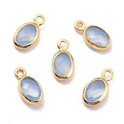 Light Sky Blue Eco-Friendly Brass with Glass Pendants,  Long-Lasting Plated, Lead Free & Cadmium Free & Nickel Free, Oval, Real 18K Gold Plated, Light Sky Blue, 9x4.5x2mm, Hole: 1.2mm