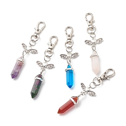 Mixed Stone Double Terminated Natural Gemstone Bullet Pendant Decorations, Angel Lobster Clasp Charms, Clip-on Charms, for Keychain, Purse, Backpack Ornament, 9cm