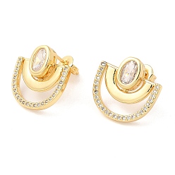 Clear Fan Shape Ear Stud for Men Women, Brass With Cubic Zirconia Stud Earrings, Real 16K Gold Plated, Clear, 15.5x16.5mm