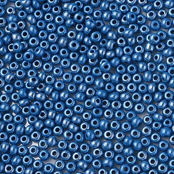 Marine Blue 11/0 Czech Opaque Glass Seed Beads, Lustered, Round, Marine Blue, 2.2x1.5mm, Hole: 0.7mm, about 500g/bag
