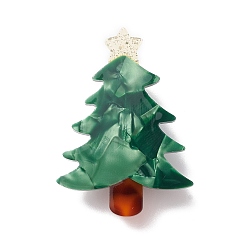 Tree Green Cellulose Acetate(Resin) Christmas Brooch Pin, Platinum Alloy Badge for Backpack Clothes, Platinum, 45x32mm