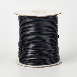 Noir Cordon en polyester ciré coréen écologique, noir, 1.5mm, environ 169.51~174.98 yards (155~160m)/rouleau