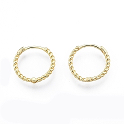 Real 18K Gold Plated Ion Plating(IP) Brass Twist Rope Hoop Earrings for Women, Real 18K Gold Plated, 15x2mm, Pin: 0.8mm